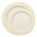 Ivory with Gold Edge Rim Plastic Plates Dinnerware Value Set