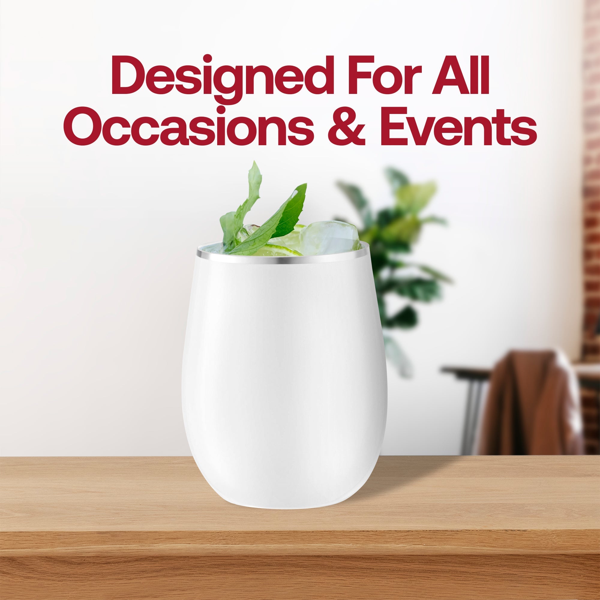 White with Silver Elegant Stemless Plastic Wine Glasses (12 oz. )