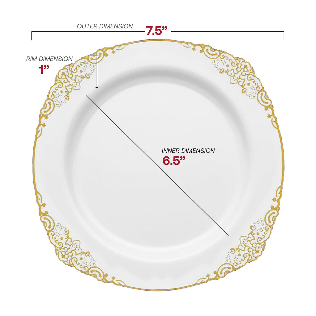 White with Gold Fancy Round Disposable Plastic Dinnerware Value Set