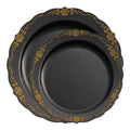 Black with Gold Vintage Rim Round Disposable Plastic Dinnerware Value Set