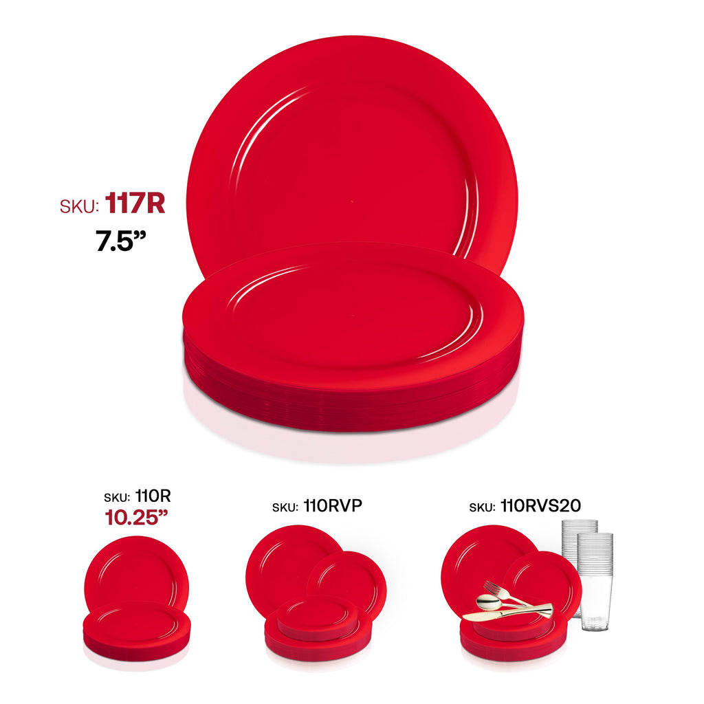 Solid Red Holiday Round Disposable Plastic Appetizer/Salad Plates (7.5")