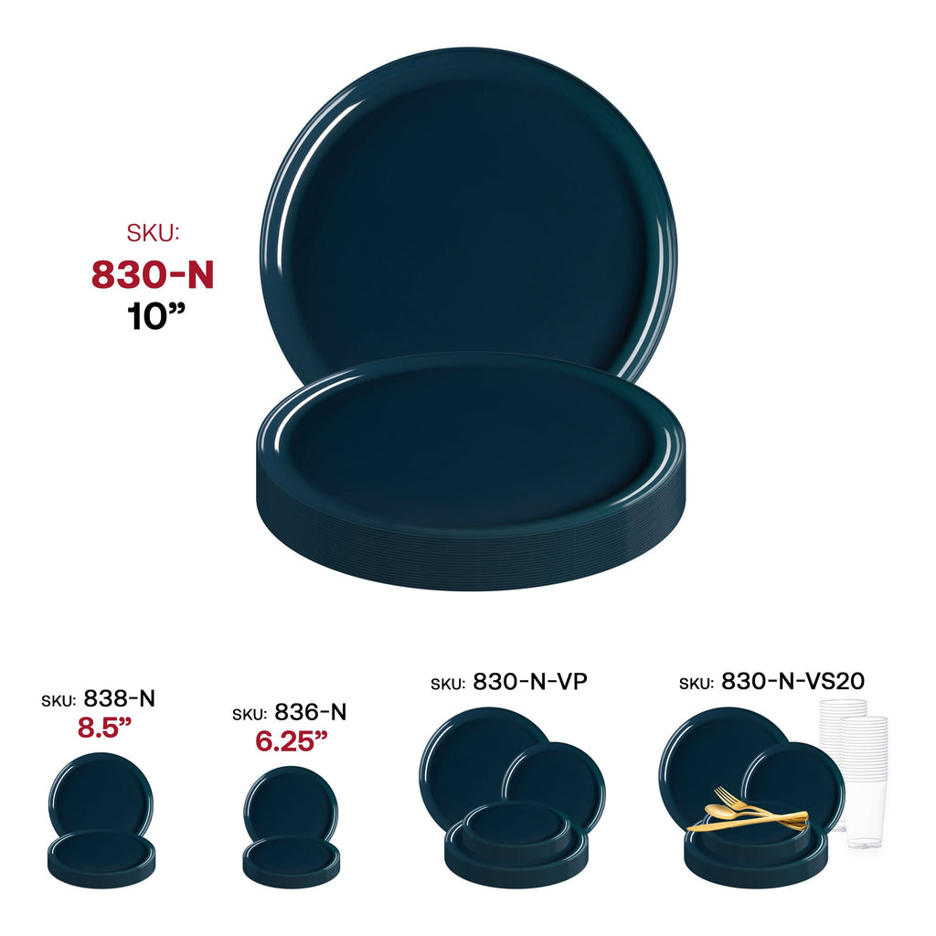 Navy Flat Round Disposable Plastic Dinner Plates (10")