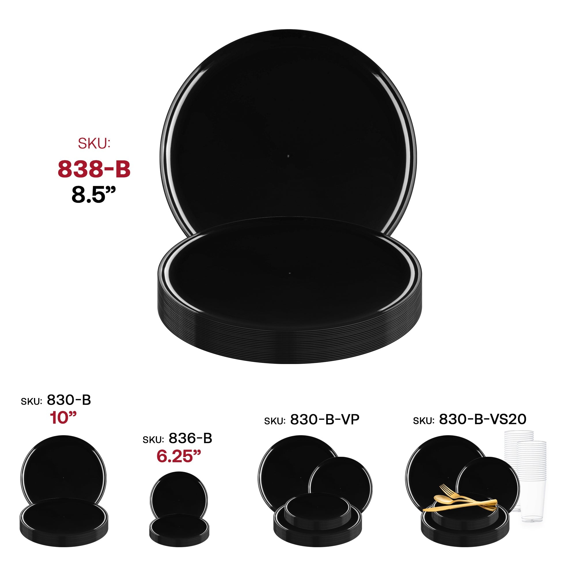 Black Flat Round Disposable Plastic Appetizer/Salad Plates (8.5")