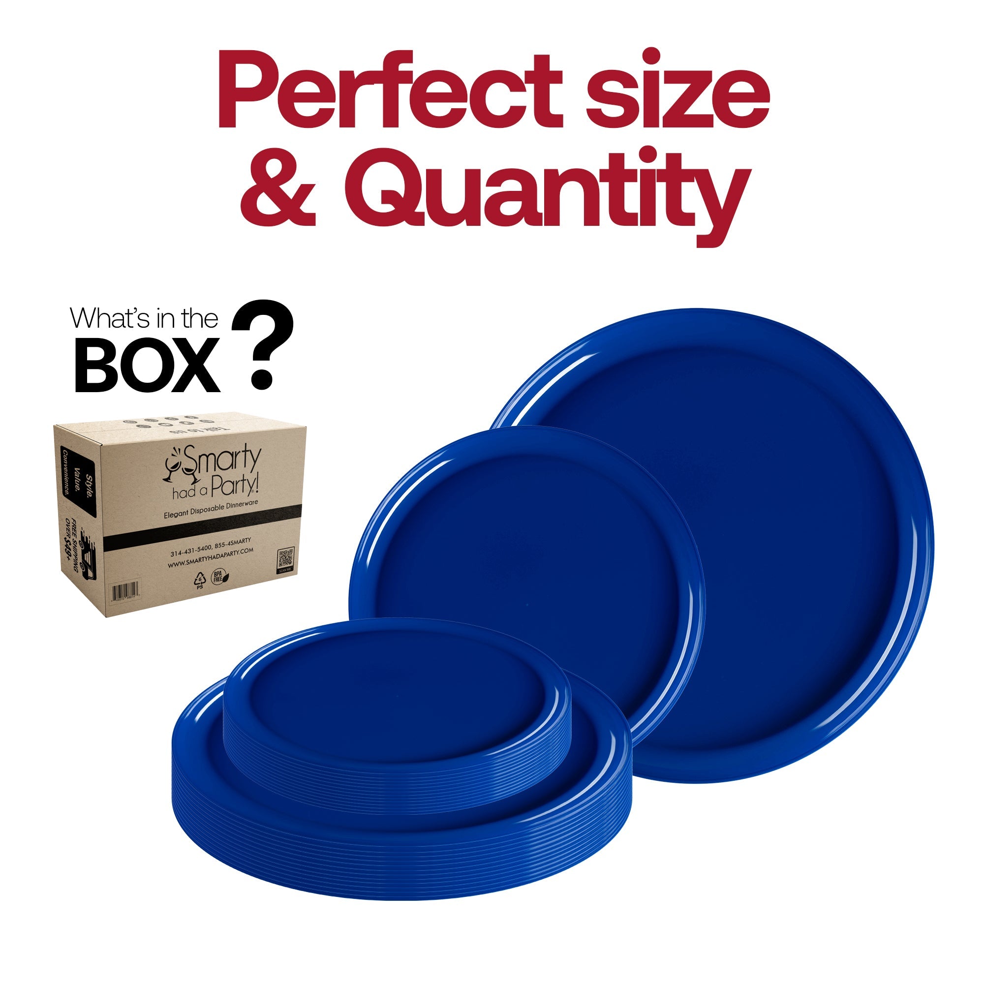 Solid Blue Flat Round Disposable Plastic Dinnerware Value Set