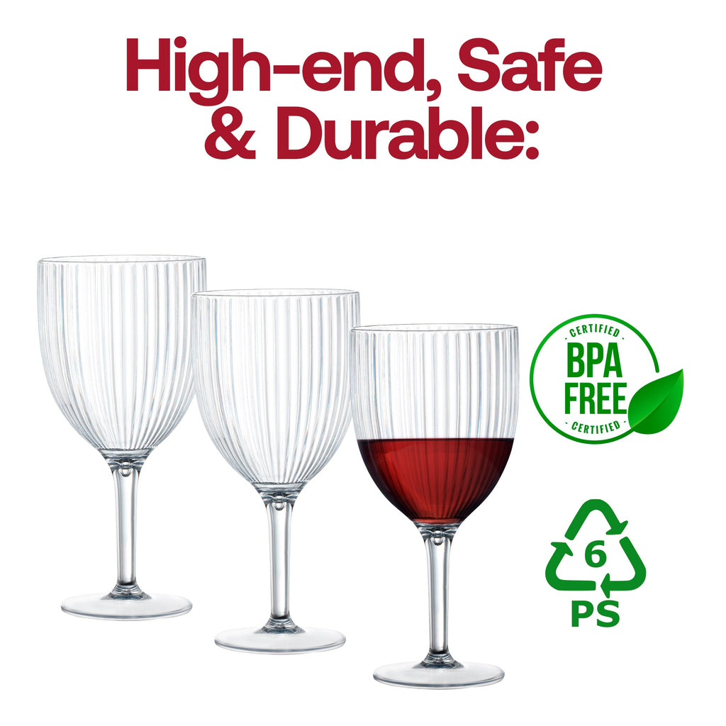 Clear Ribbed Plastic Wine Glasses (13 oz )