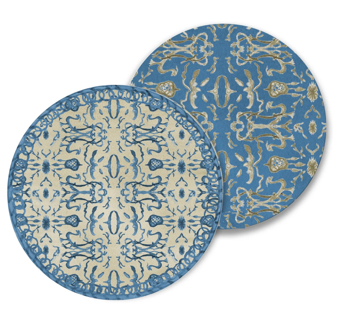 Blue & Tan Chinoiserie Reversible Vinyl Round Placemat