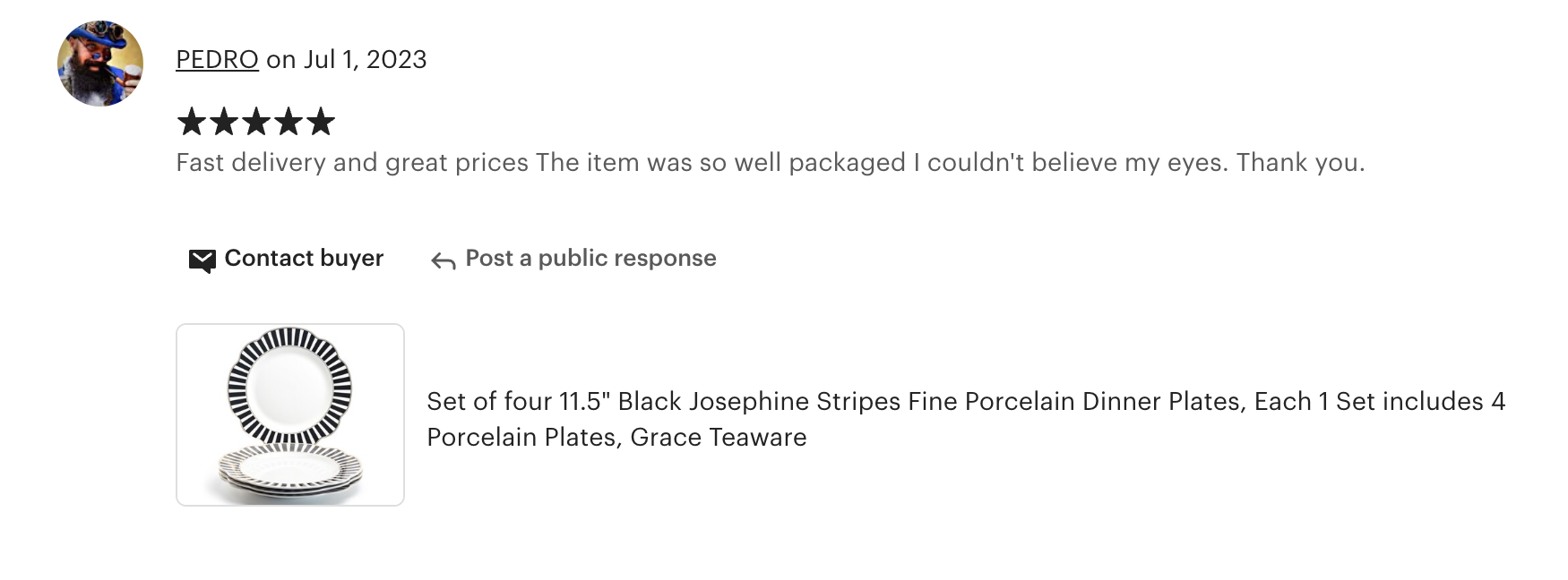 Black Josephine Stripes and Dots Fine Porcelain Dessert/Dinner Plate
