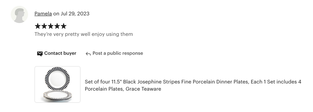 Black Josephine Stripes and Dots Fine Porcelain Dessert/Dinner Plate