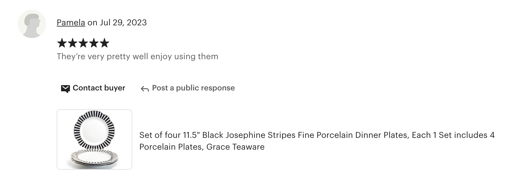 Black Josephine Stripes and Dots Fine Porcelain Dessert/Dinner Plate