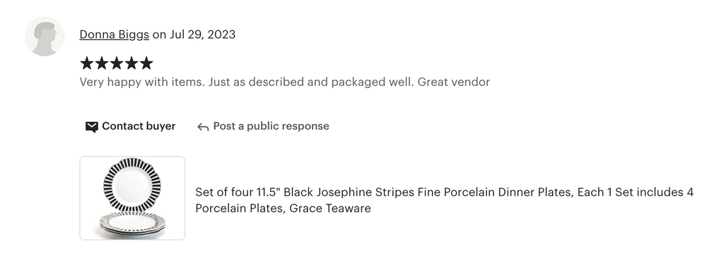 Black Josephine Stripes and Dots Fine Porcelain Dessert/Dinner Plate