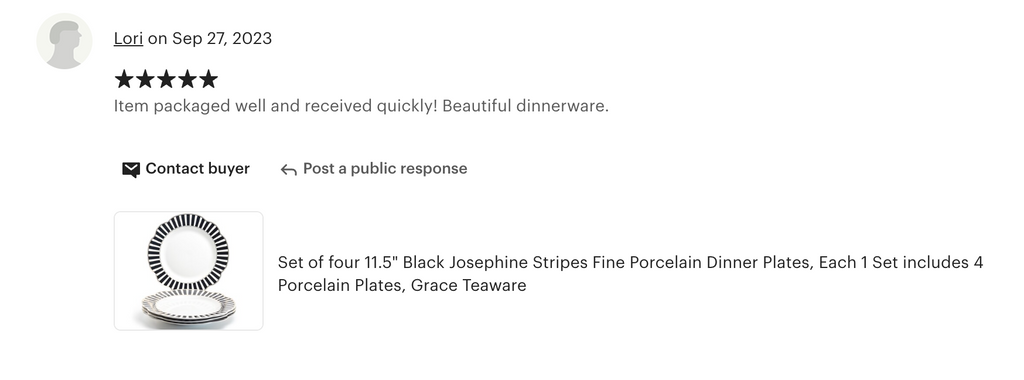 Black Josephine Stripes and Dots Fine Porcelain Dessert/Dinner Plate