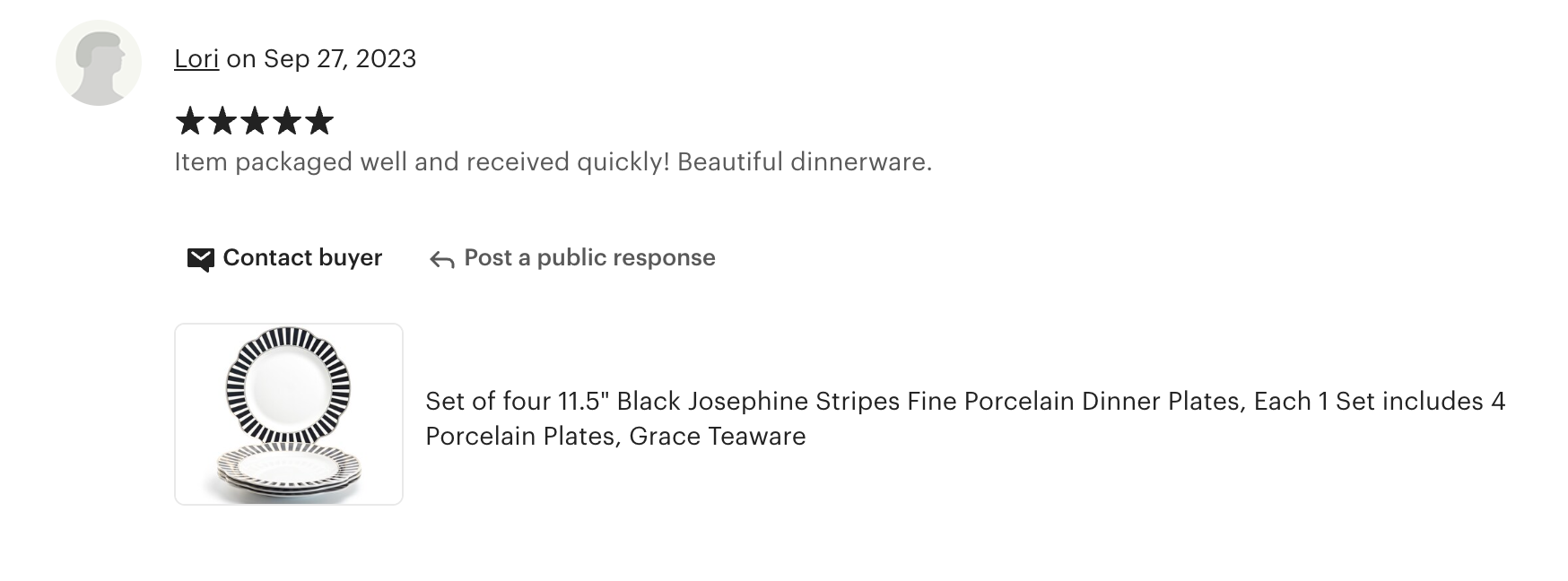 Black Josephine Stripes and Dots Fine Porcelain Dessert/Dinner Plate