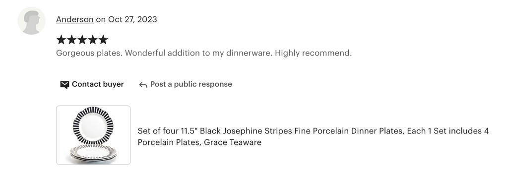 Black Josephine Stripes and Dots Fine Porcelain Dessert/Dinner Plate