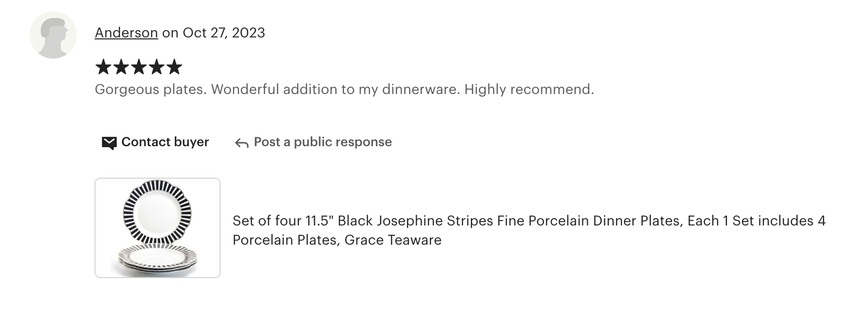 Black Josephine Stripes and Dots Fine Porcelain Dessert/Dinner Plate