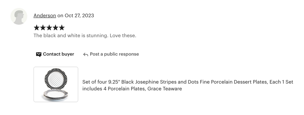 Black Josephine Stripes and Dots Fine Porcelain Dessert/Dinner Plate