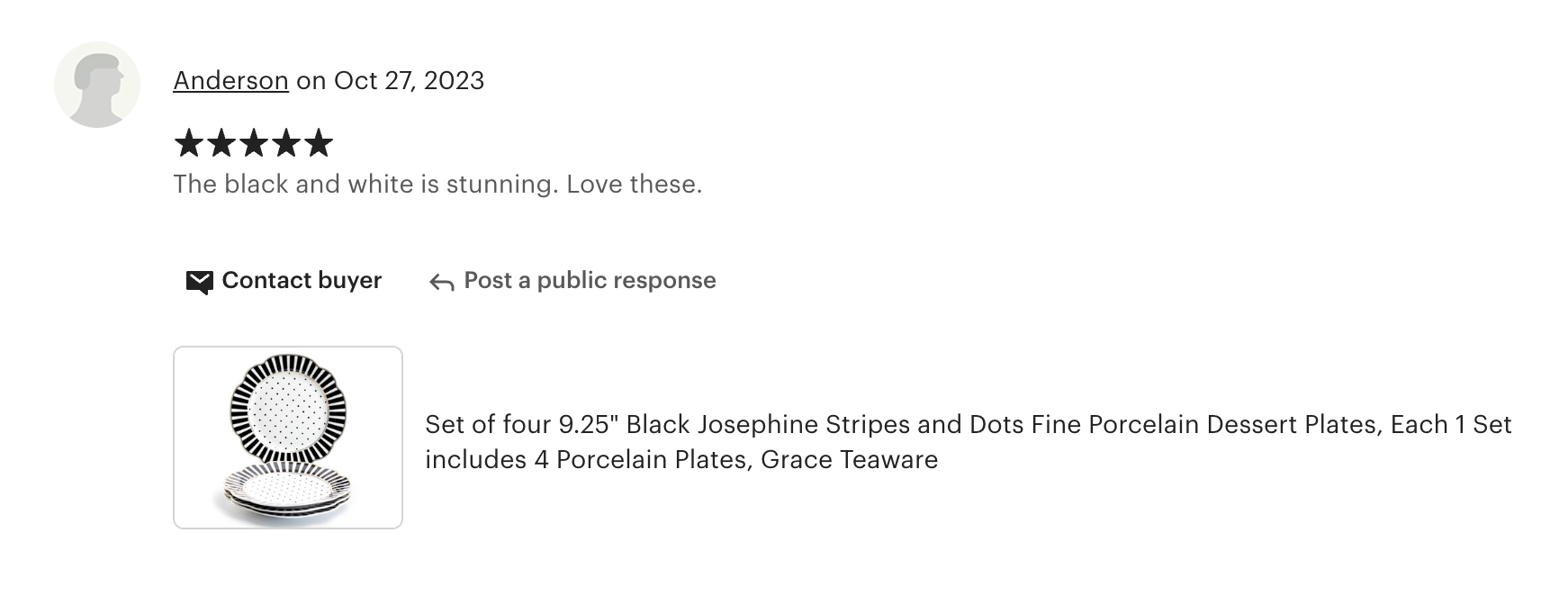 Black Josephine Stripes and Dots Fine Porcelain Dessert/Dinner Plate