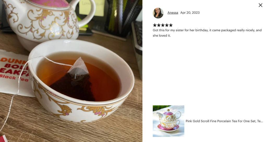 Pink Gold Scroll Fine Porcelain Tea For One Set