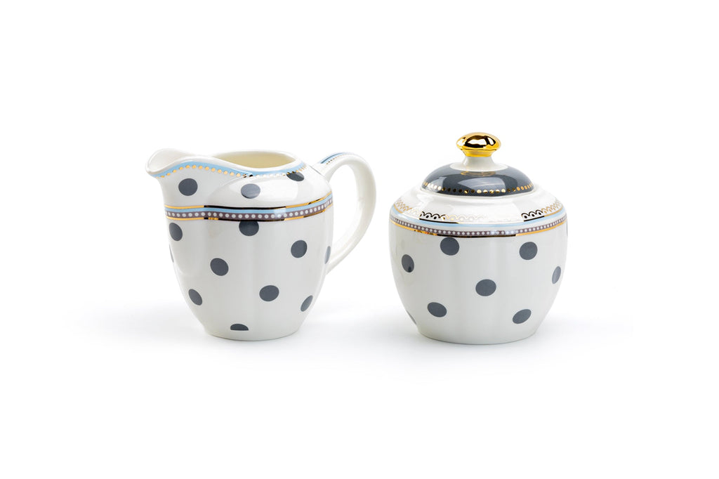 Dark Gray Dots Fine Porcelain Sugar & Creamer Set