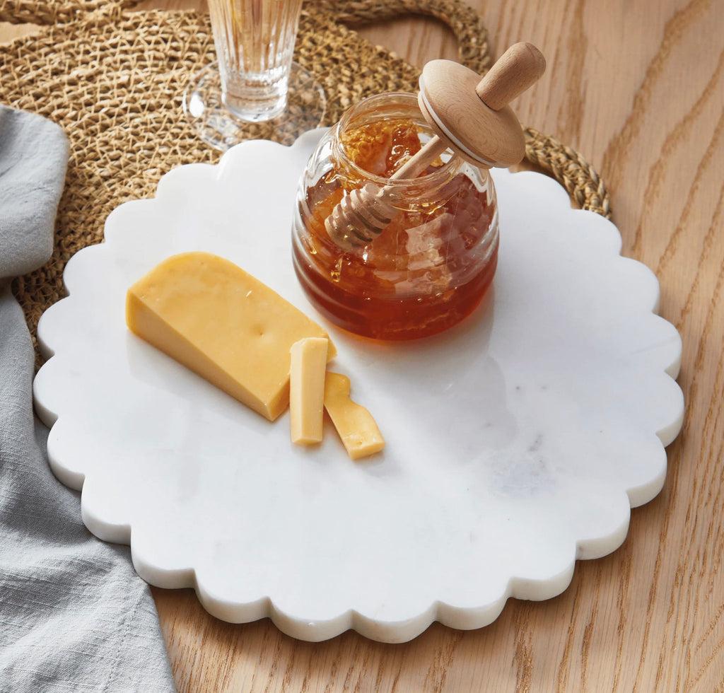 Scalloped Round White Marble Board