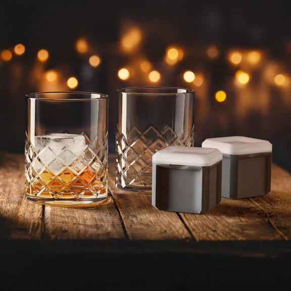 Double Old-Fashioned 2pc Glass Set & 2pc Ice Cube Mould Set