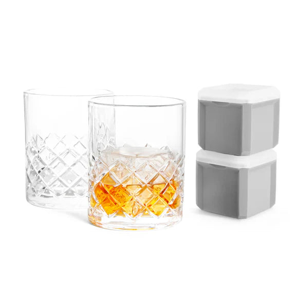 Double Old-Fashioned 2pc Glass Set & 2pc Ice Cube Mould Set