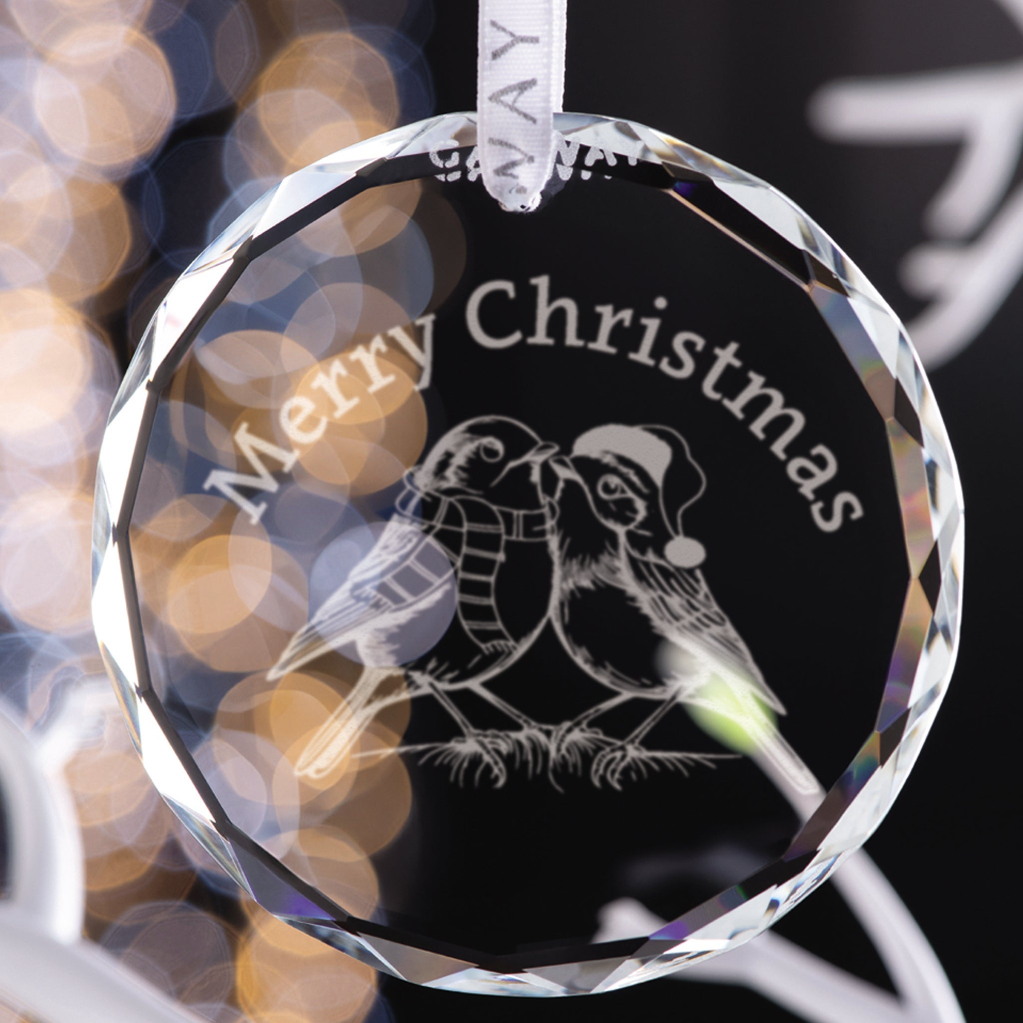 Galway Crystal Robin Couple Hanging Round Ornament