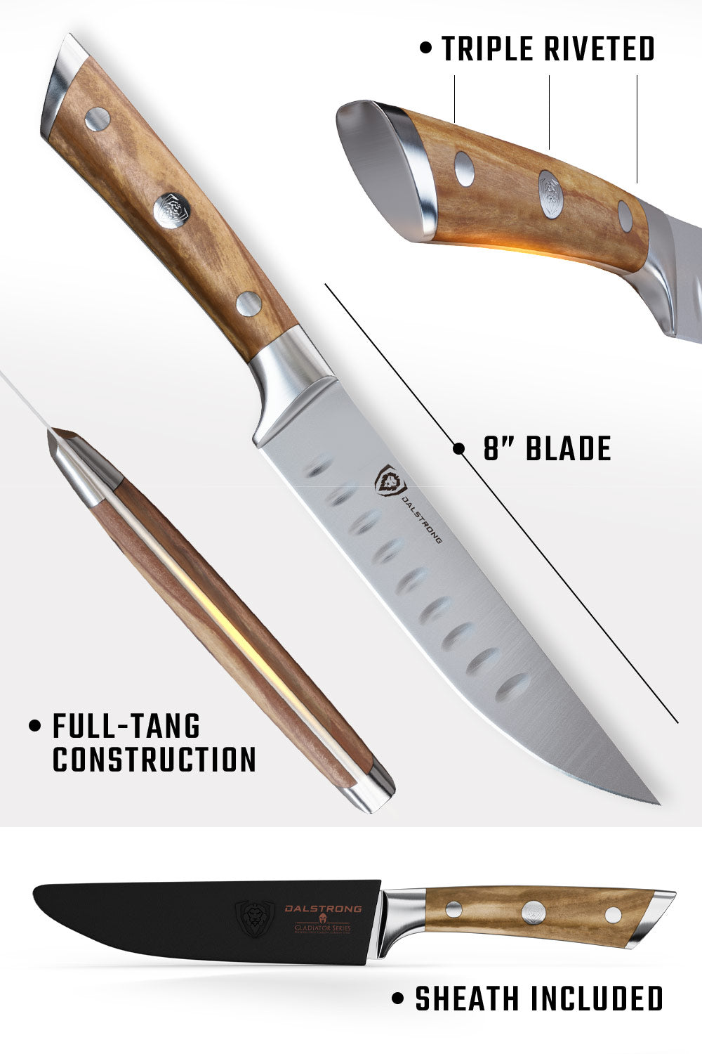 4-Piece Steak Knife Set 5" | Olive Wood Handle | Gladiator Series | Dalstrong ©