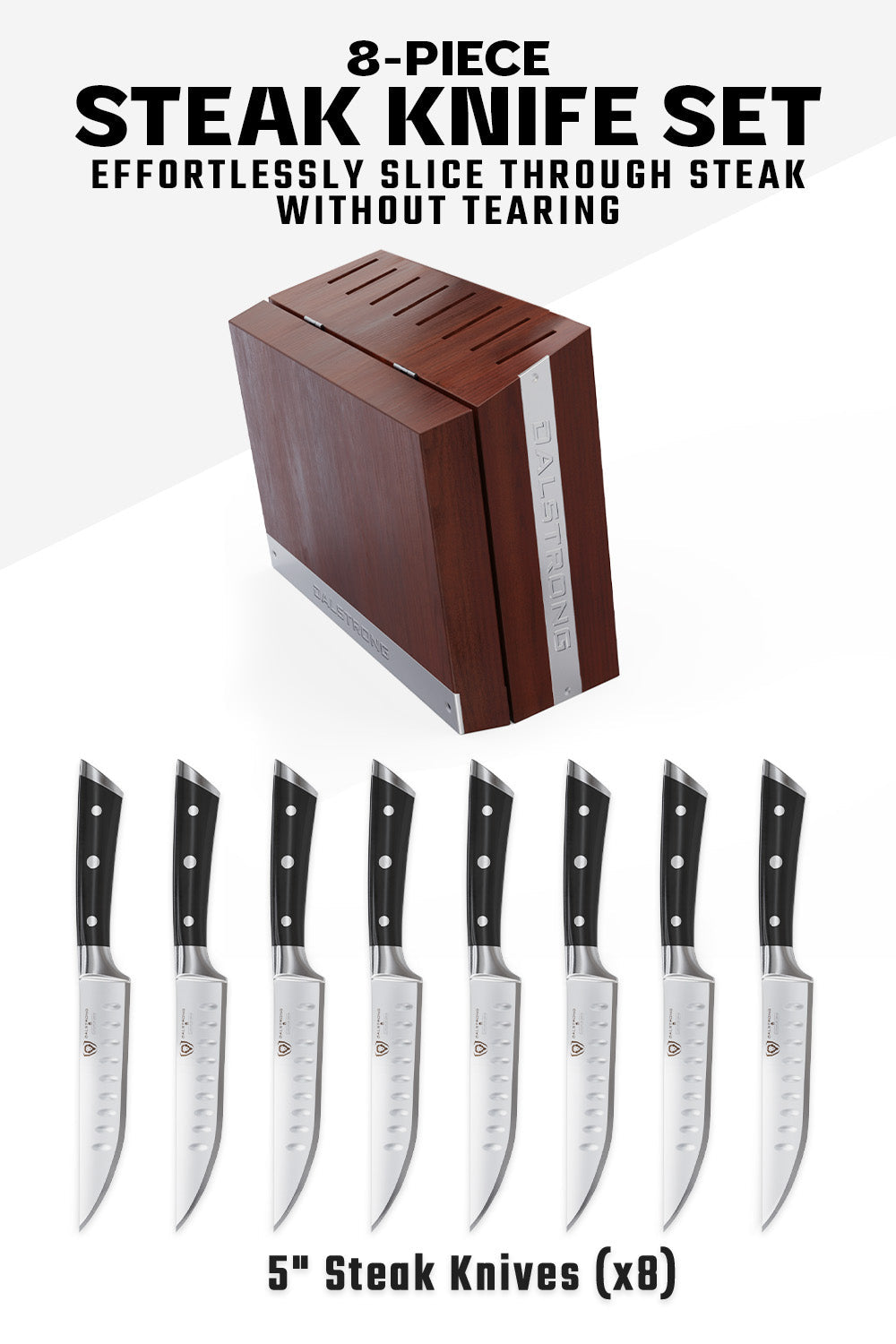 8-Piece Steak Knife Set with Storage Block | Gladiator Series | Knives NSF Certified | Dalstrong ©