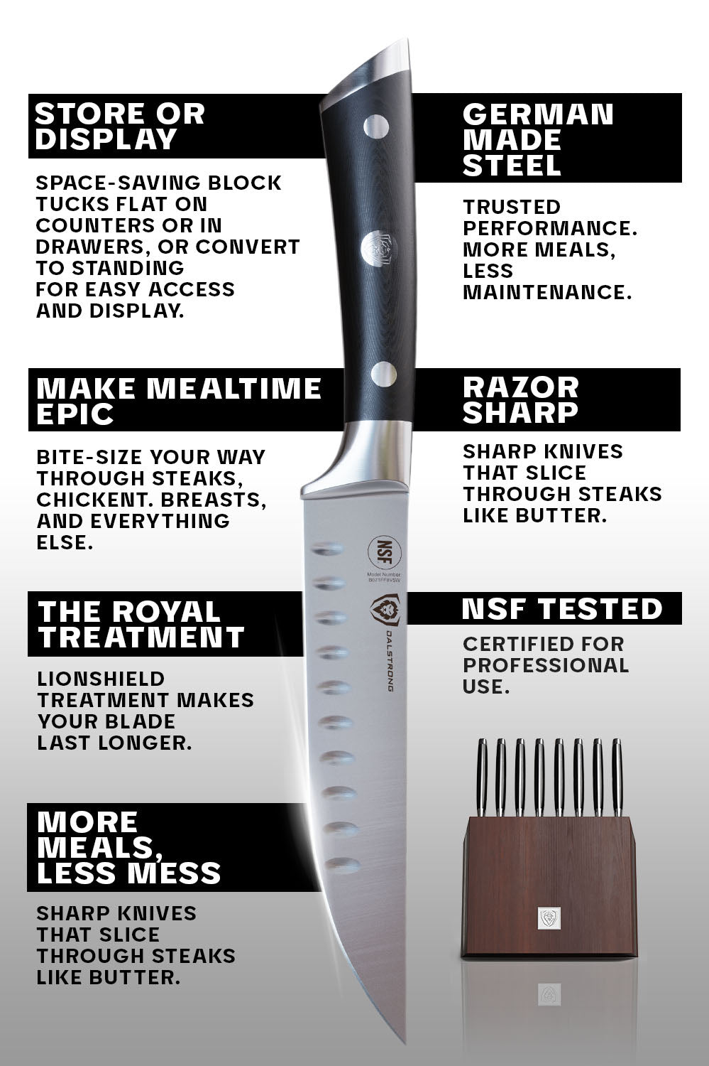 8-Piece Steak Knife Set with Storage Block | Gladiator Series | Knives NSF Certified | Dalstrong ©