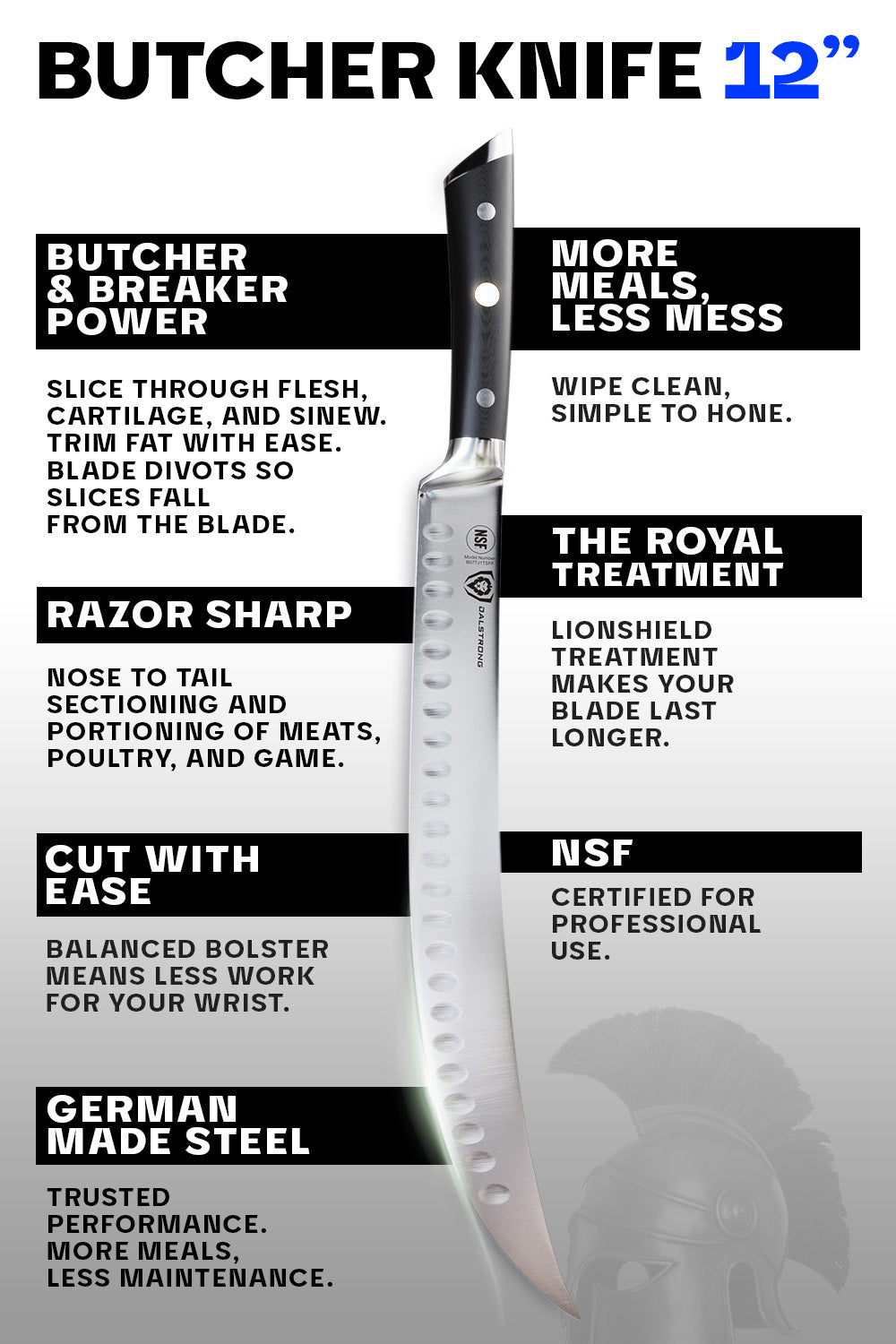 Butcher's Breaking Cimiter Knife 12" | Gladiator Series | NSF Certified | Dalstrong ©