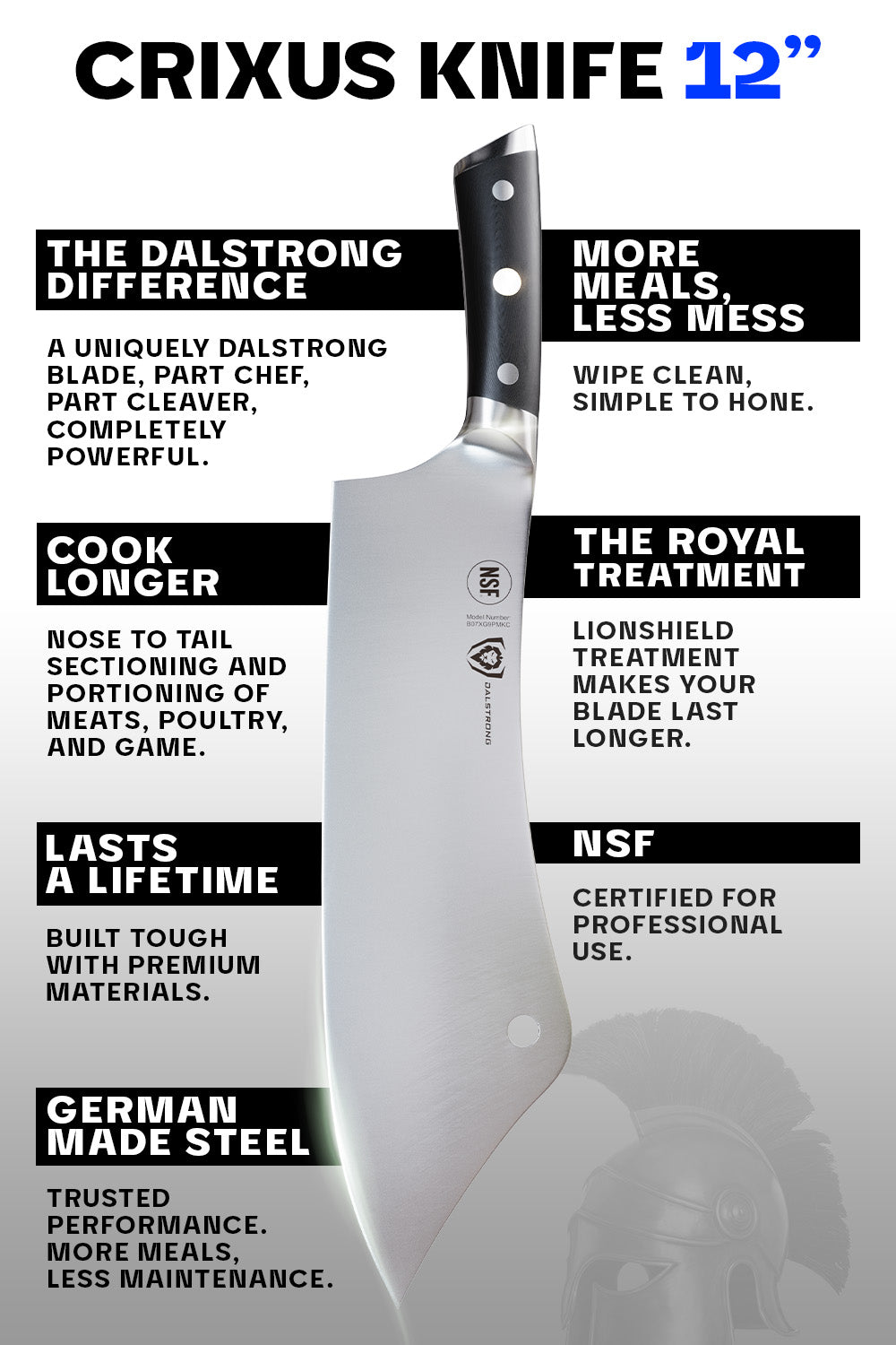 Chef's Knife & Cleaver Hybrid 12" | Crixus | Gladiator Series | NSF Certified | Dalstrong ©