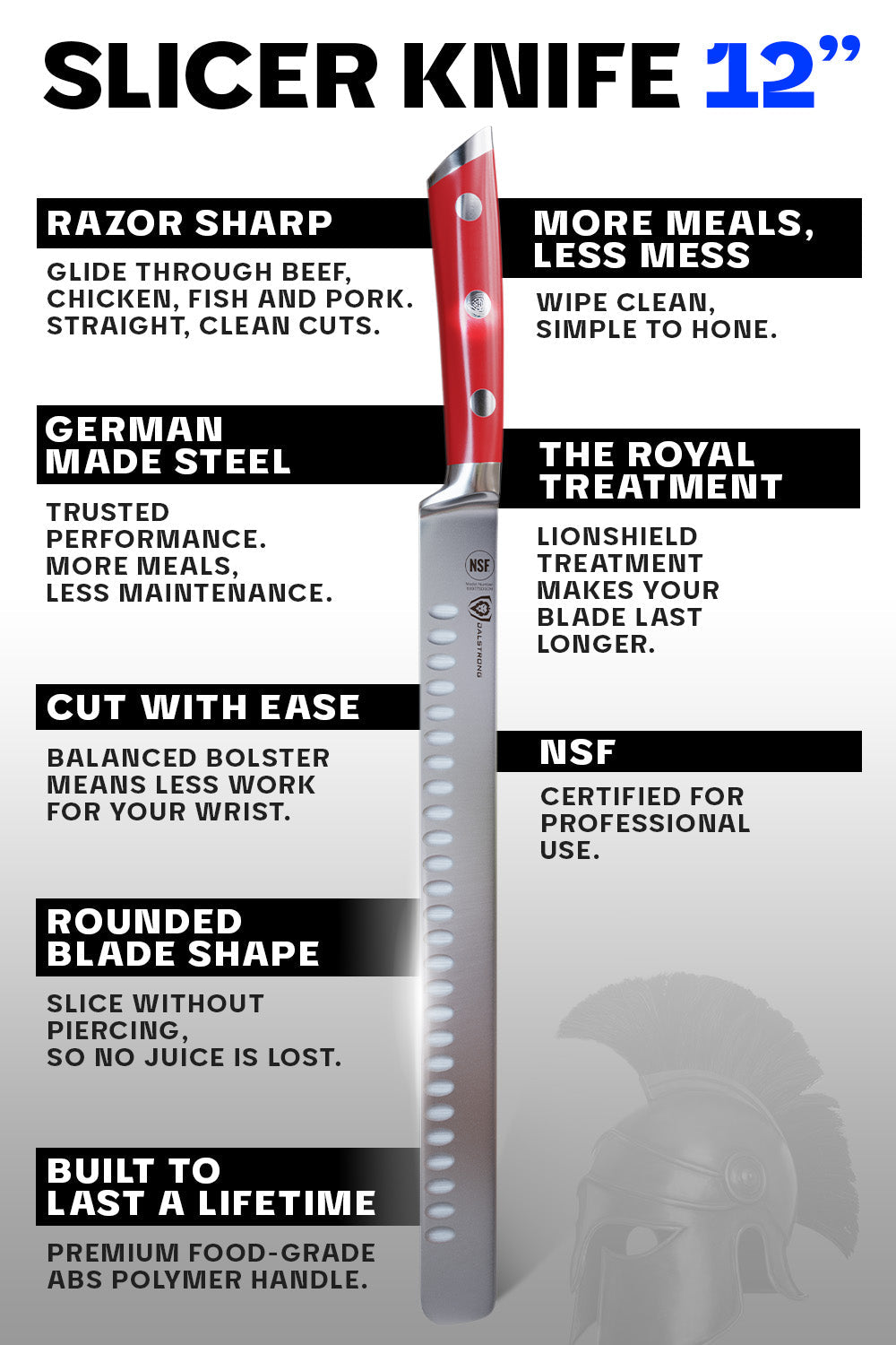 Slicing & Carving Knife 12" | Crimson Red ABS Handle | Gladiator Series | NSF Certified | Dalstrong ©