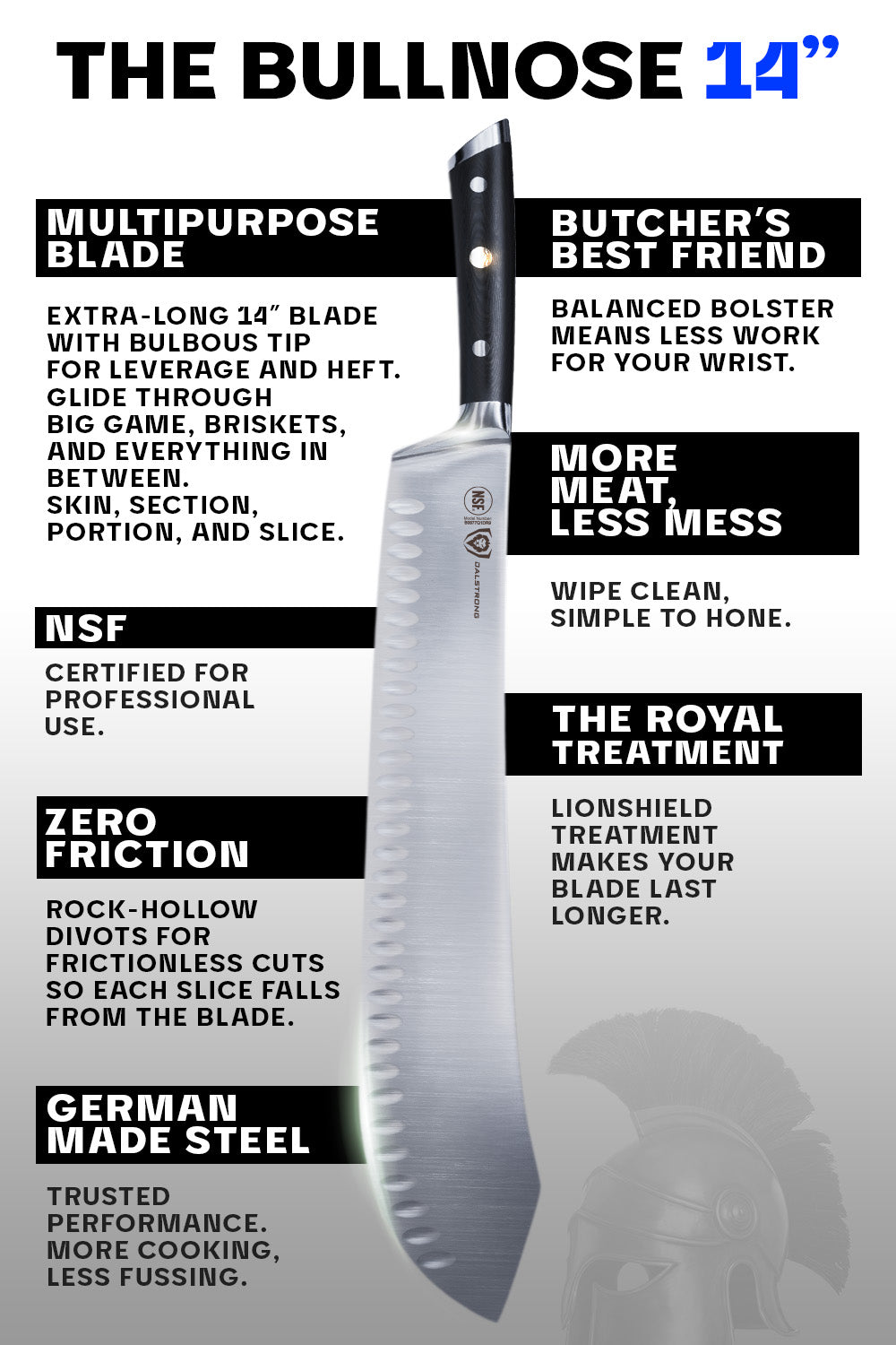 Extra-Long Bull Nose Butcher Knife 14" | Gladiator Series | NSF Certified | Dalstrong ©