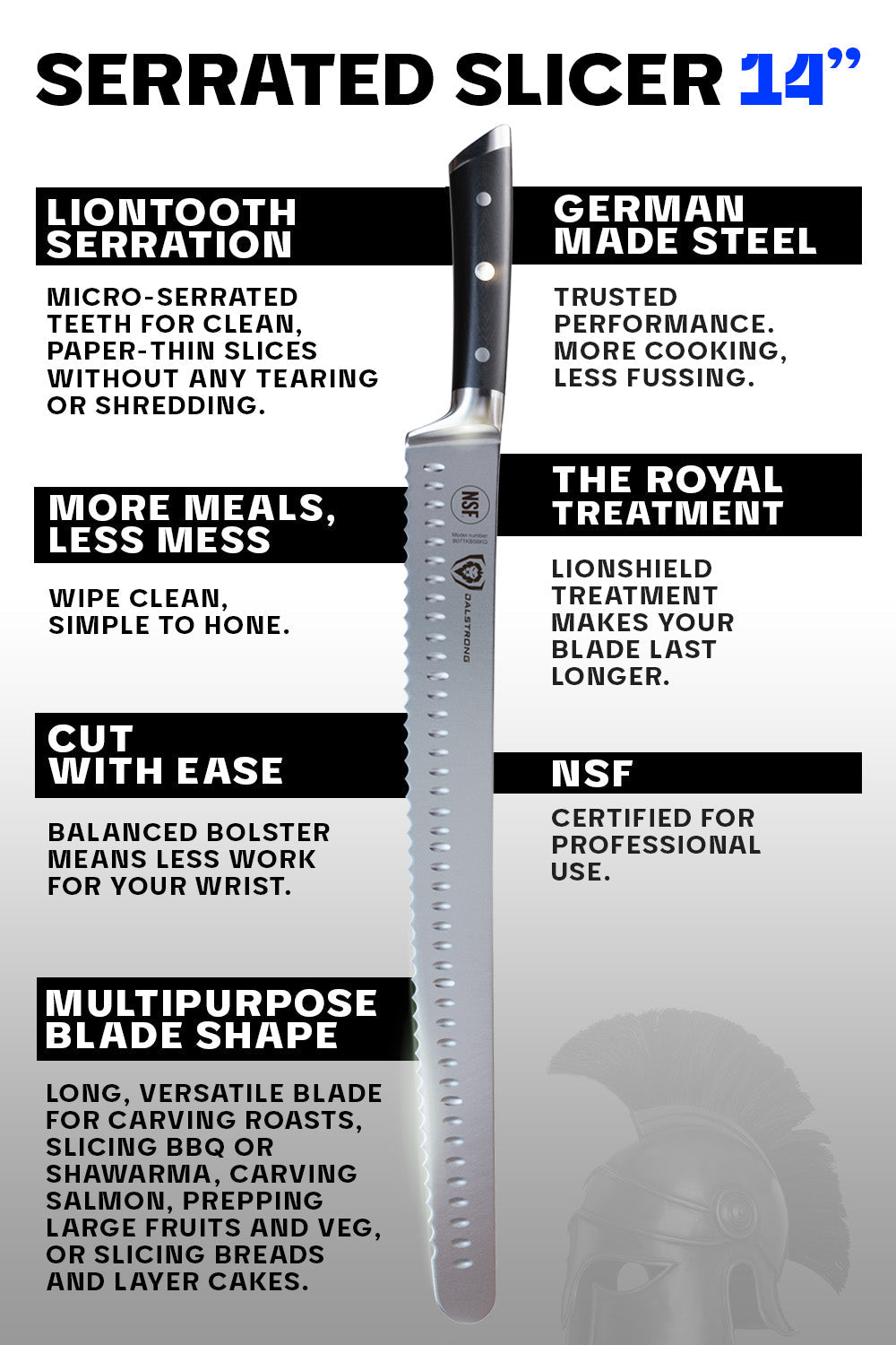 Extra-Long Serrated Slicer 14" | Gladiator Series | NSF Certified | Dalstrong ©