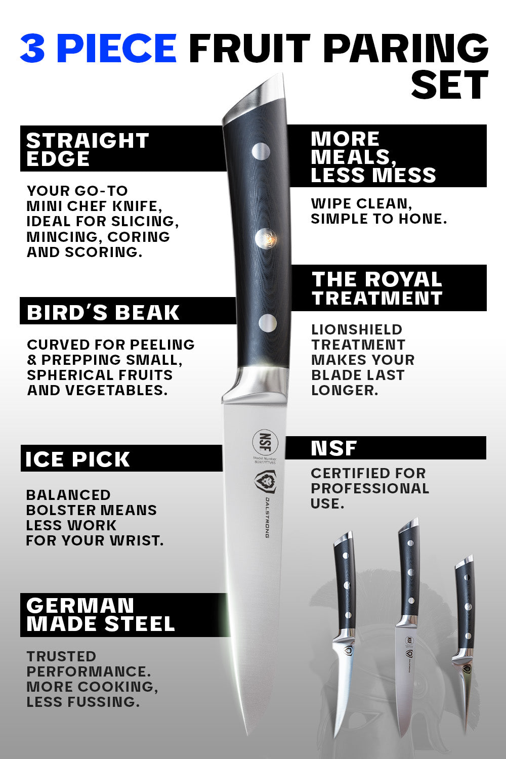 Fruit & Vegetable Paring Knife Set - 3 Piece | Gladiator Series ELITE | NSF Certified | Dalstrong ©