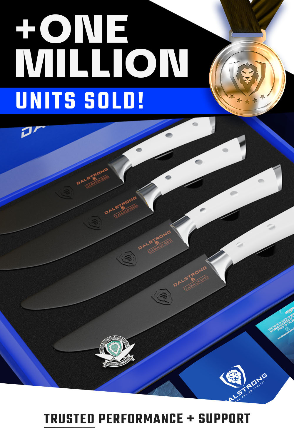 4-Piece Straight-Edge Steak Knife Set | Glacial White ABS Handles | Gladiator Series | NSF Certified | Dalstrong ©
