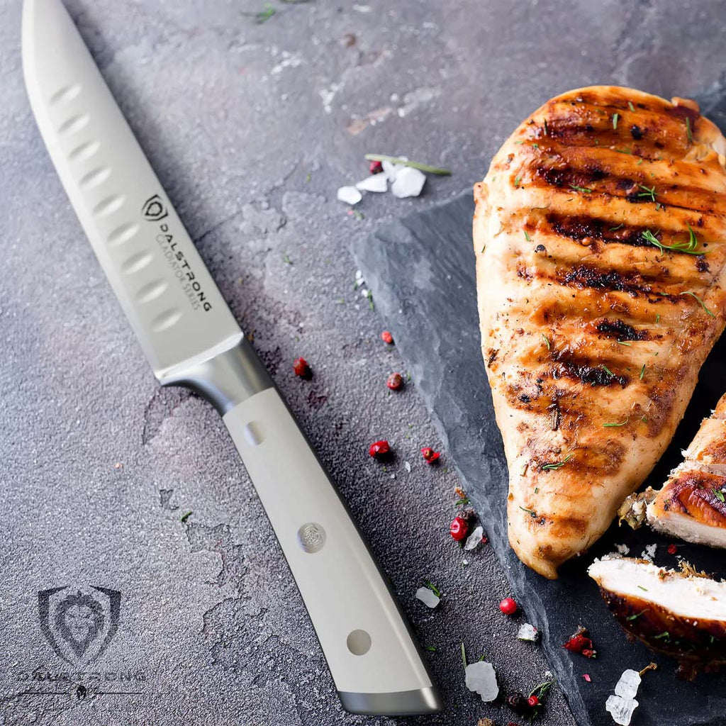 4-Piece Straight-Edge Steak Knife Set | Glacial White ABS Handles | Gladiator Series | NSF Certified | Dalstrong ©