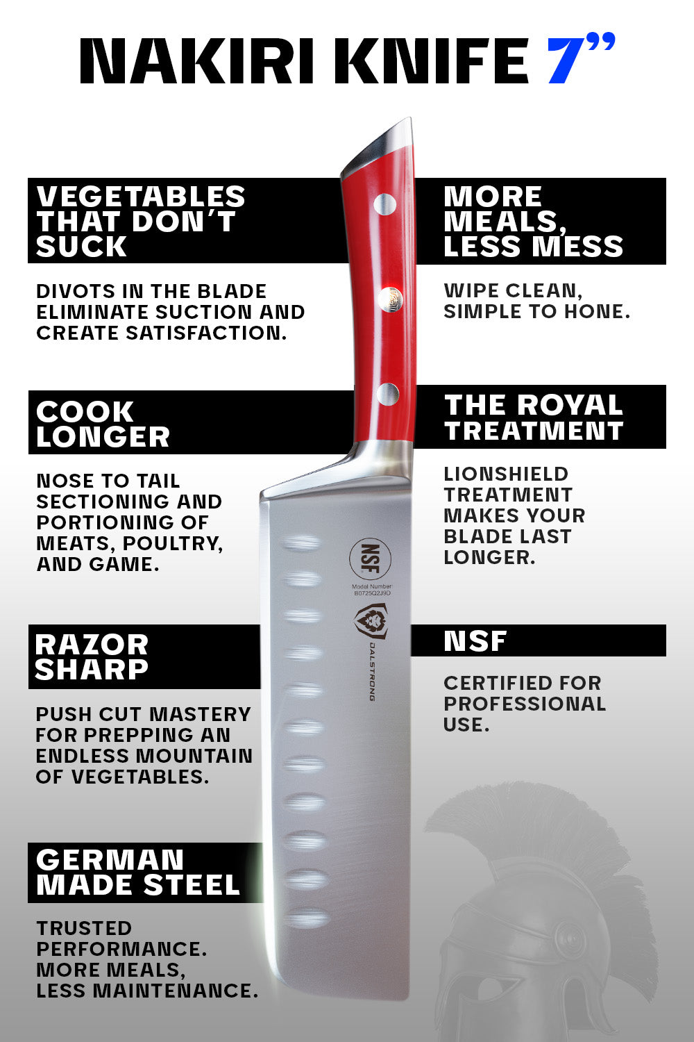 Nakiri Vegetable Knife 7" | Crimson Red ABS Handle | Gladiator Series | NSF Certified | Dalstrong ©