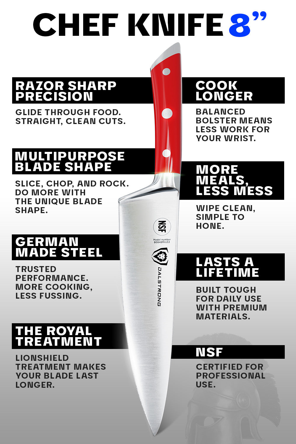 Chef's Knife 8" | Crimson Red Handle | Gladiator Series | NSF Certified | Dalstrong ©