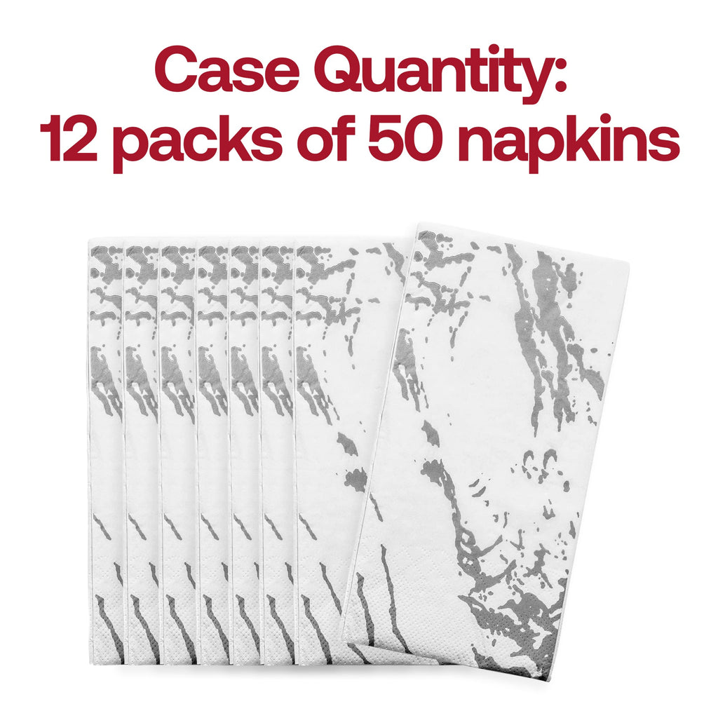 White with Silver Marble Paper Dinner Napkins