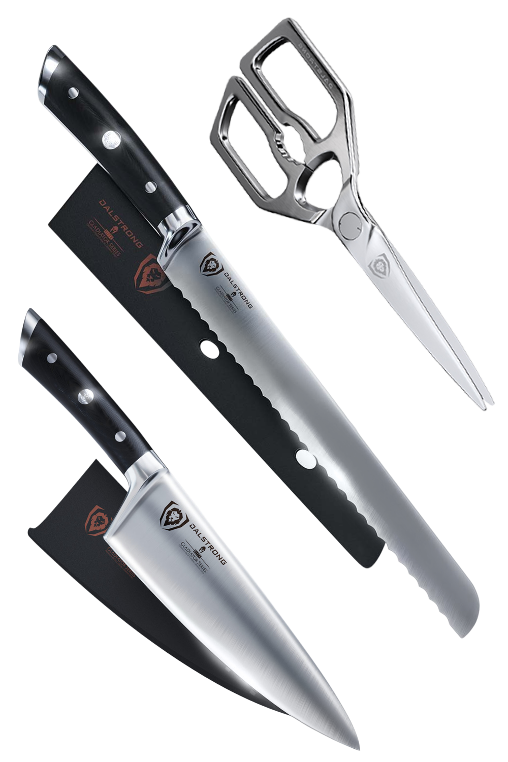 Gladiator Kitchen Bundle | 8" Chef Knife + 10" Bread Knife + Professional Kitchen Scissors