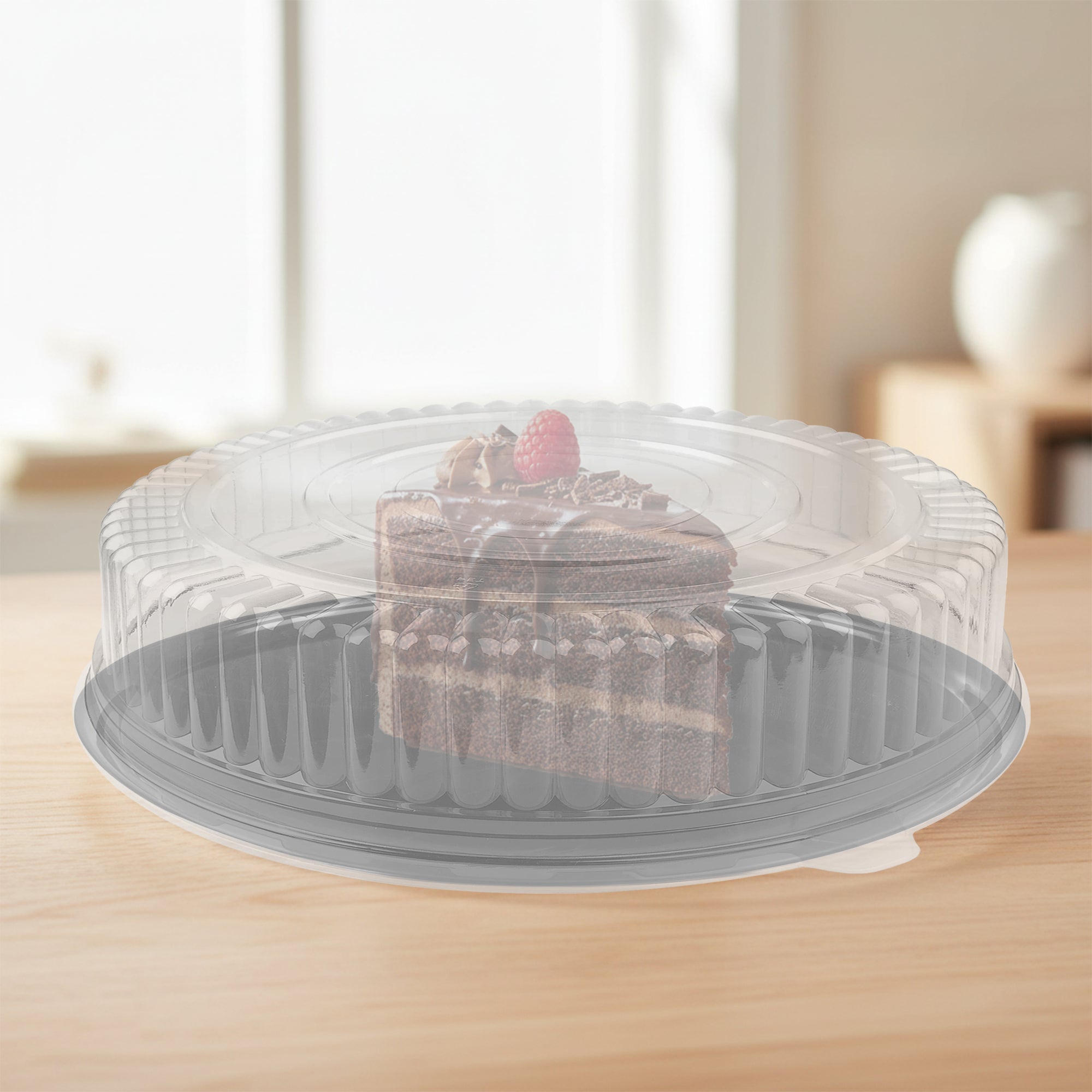 14" Black Round Plastic Trays with Lids