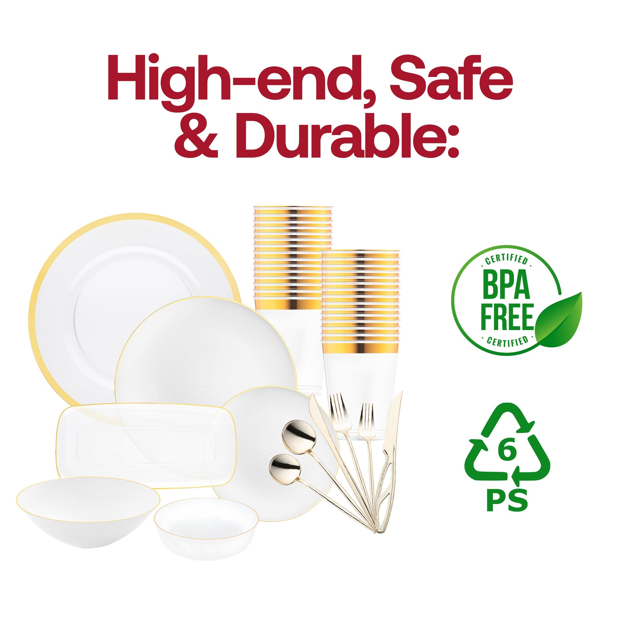 White with Gold Moonlight Round Plastic Grand Wedding Value Set