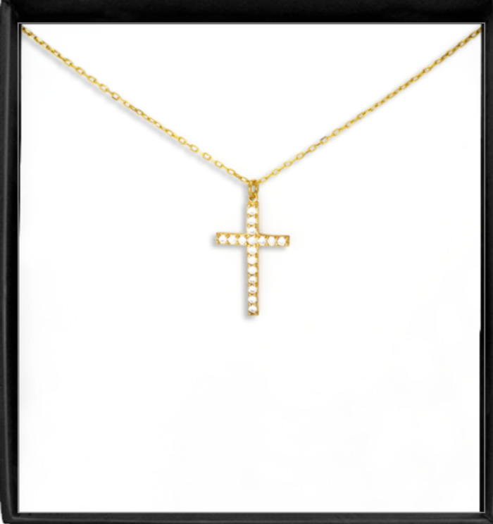 JWL Gold Crystal Cross Necklace
