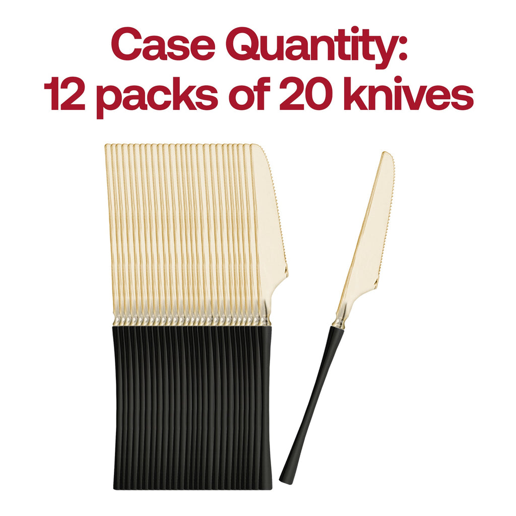 Gold with Black Handle Moderno Disposable Plastic Dinner Knives