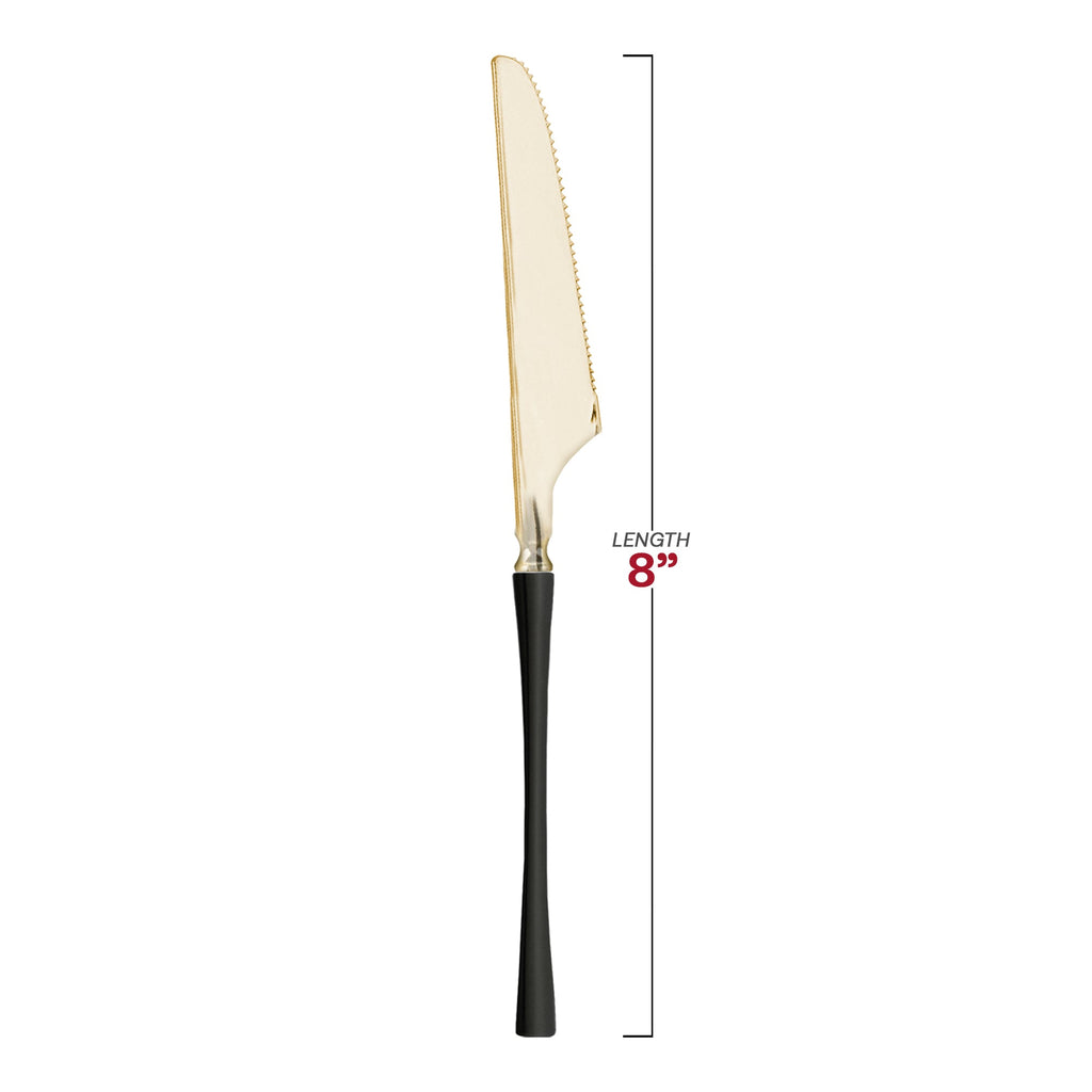 Gold with Black Handle Moderno Disposable Plastic Dinner Knives