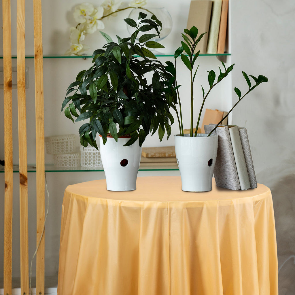 Gold Round Disposable Plastic Tablecloths (84")