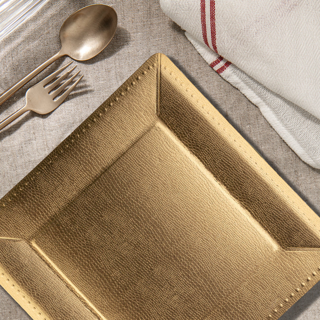 Gold Square Edge Beaded Disposable Paper Charger Plates (13")