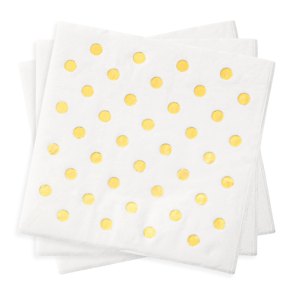 White with Gold Dots Paper Beverage/Cocktail Napkins