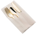 Gold Plastic Cutlery in White Pocket Napkin Set